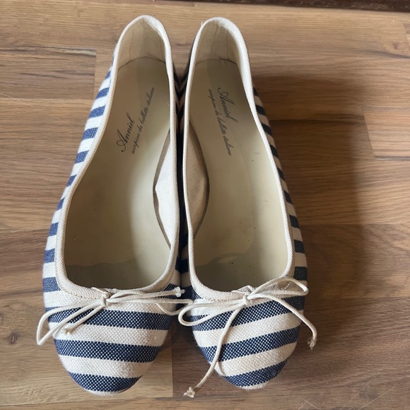Anniel ballet flats 38 blue white stripe French Italian - Picture 1 of 6